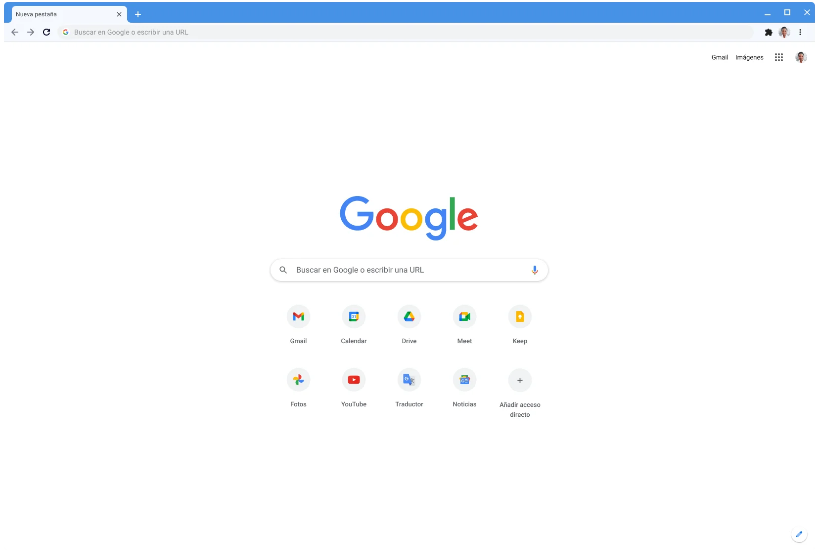 Ventana del navegador Chrome donde se muestra Google.com, con el tema clásico.